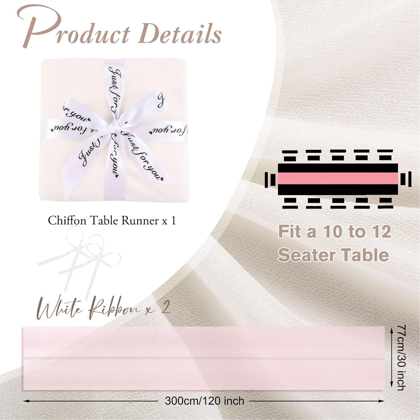 Beige Chiffon Table Runner 10ft Long Romantic Wedding Table Runners 30 x 120 Inches Elegant Sheer Fabric Drapes Bridal Party Cake Table Decoration