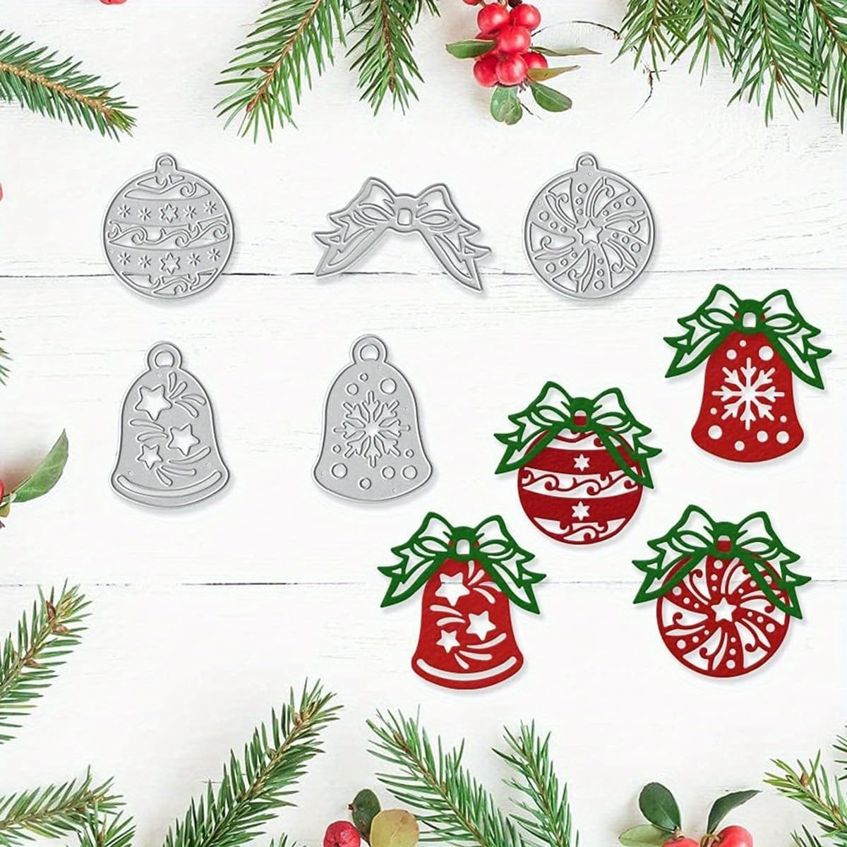 Lapoo Festivals Metal Cutting Die for Scrapbooking - Durable, Cut Stencils for DIY Scrapbook Photo Album Decorative Paper Card, Card Making Supplies, Embossing (Christmas Bells and Bows 4.7 x 4.6 in)