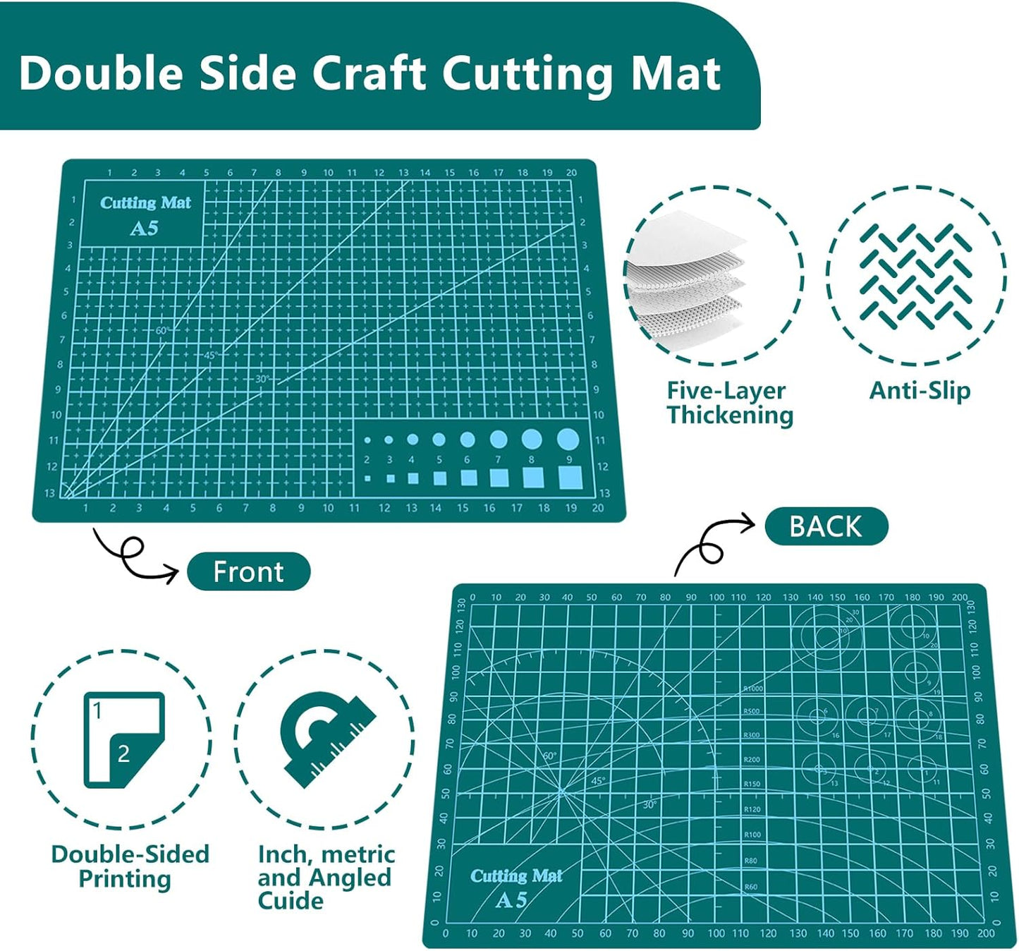 Cutting Mat 8in6in Self Healing Cutting Mat Size Double Sided 5-Ply Rotary Sewing mat for Crafts Fabric Quilting Hobby Art Clay Precision Scrapbooking Project, A5 Multiple Colors 6PCS