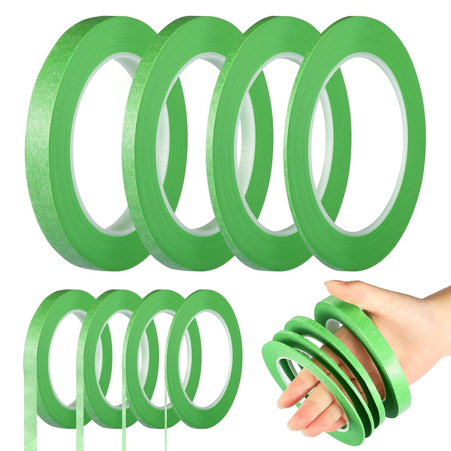 Epakh 4 Rolls Pinstripe Tape, Masking Tape in 1/16, 1/8, 1/4 and 1/2 Inch Wide, for Painters Automotive DIY Car Auto Paint Art(Green,52 yd)