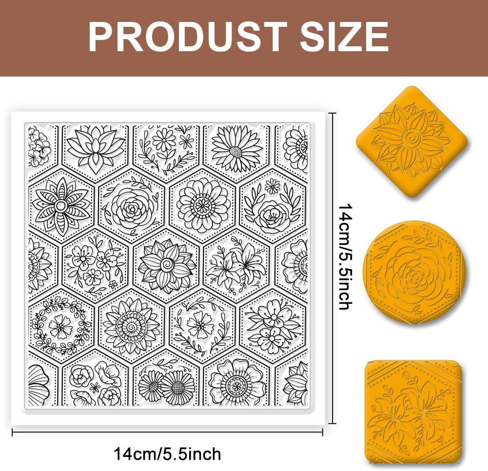 CHGCRAFT Flowers Boom Silicone Texture Stamp Clay Modeling Pattern Pad Texture Sheets for Polymer Clay Making Earrings Jewelry, 5.5x5.5inch