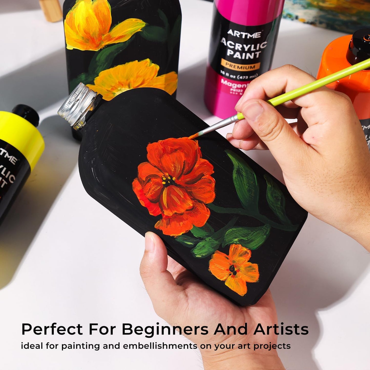 ARTME Acrylic Paint Set, 15 Unique Colors (16oz/473ml) Large Bulk Acrylic Paint Non Toxic, Waterproof, Rich Pigments Perfect for Artists, Students Painting on Canvas Stone Wood Fabric Ceramic Crafts