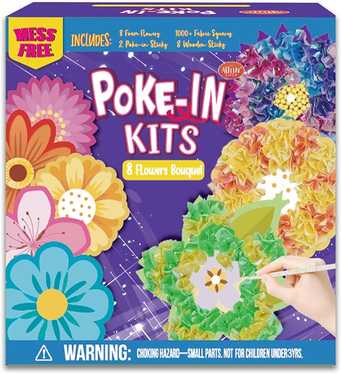 ATFUNSHOP 8 Packs Poke in Crafts Art Kits Flower Bouquets, Mess Free Kids' Paper Craft Kits Activity, 4 5 6 7 8 9 Years Old Girls Birthday Gifts