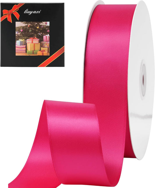 LIUYAXI Hot Pink Stain Ribbon, 1-1/2" X Continuous 50 Yards, Double Faced Fabric Ribbon Perfect for Gift Wrapping Wedding Birthday Party Chair Sash Christmas Hair Floral Craft Sewing
