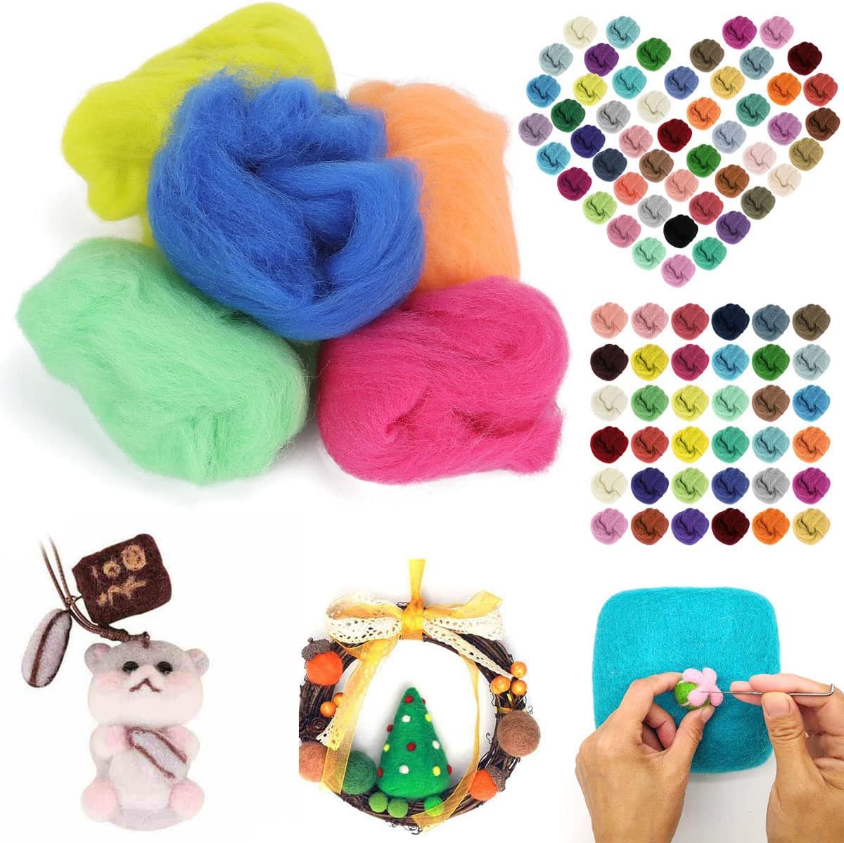 Needle Felting Kit, Needle Felting Wool Roving Set, Needle Felting Starter Kit Wool Felt Tools for Felting Wool DIY Craft Materials Needle Felting Supplies (50 Colors)