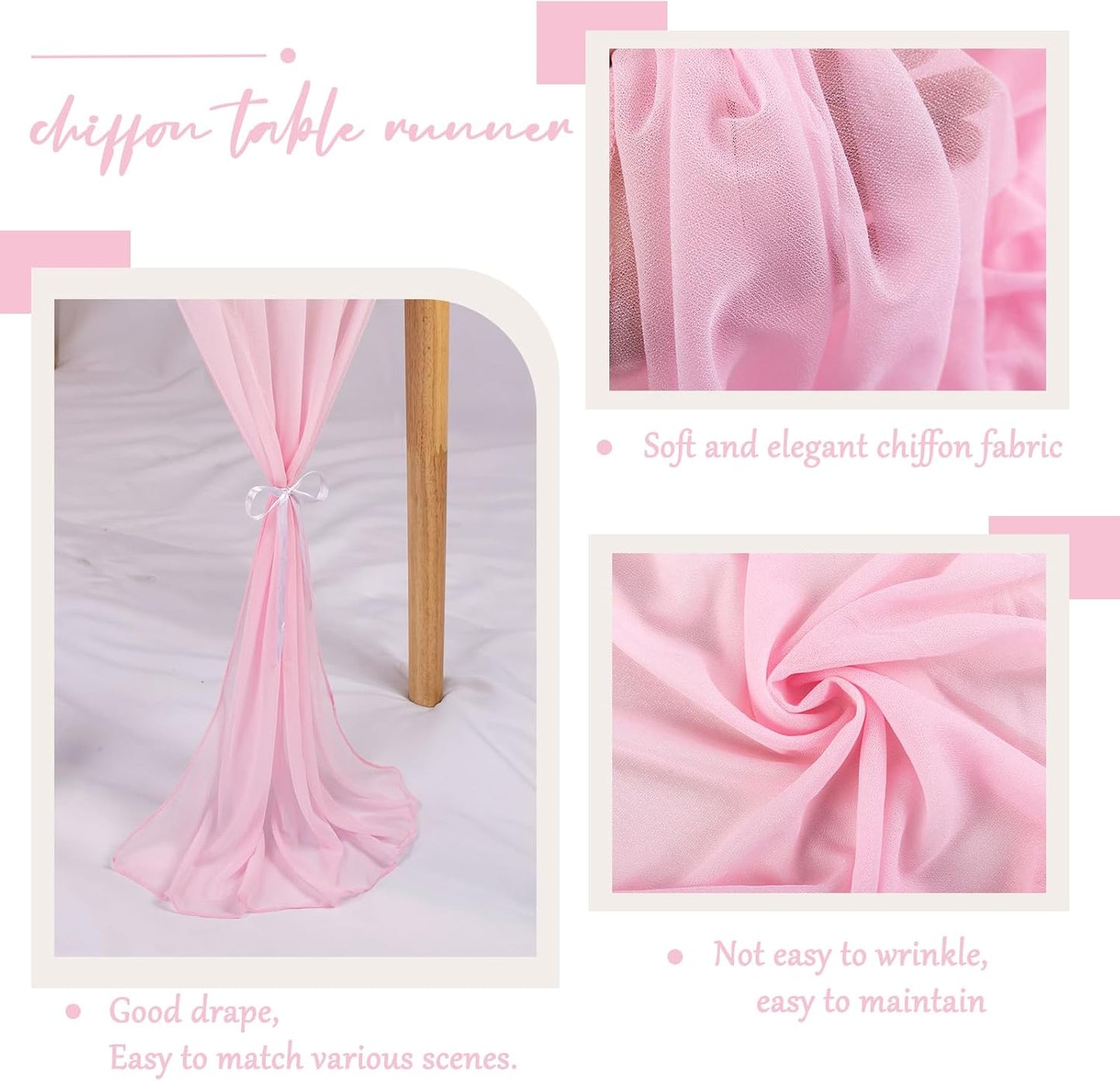 10ft Blushing Pink Chiffon Table Runner 30 x 120 Inches Romantic Sheer Table Decorations Long Tulle Runner for Wedding Bridal Shower Party Supplies Decor