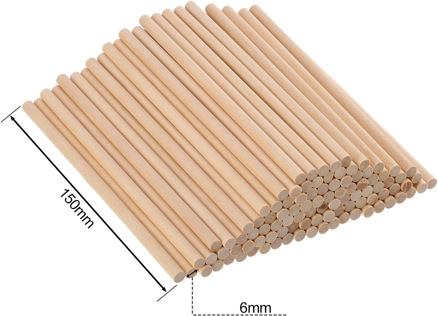 EBOOT 100 Pack Unfinished Natural Wood Craft 6 x 1/4 Inch Wooden Dowel Rods