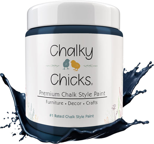 Chalky Chicks All-in-One Chalk Paint for Furniture or Cabinet - 16 Fl Oz - Matte Finish Denali (Deep Blue) for Metal, Wood Furniture Paint - No Sanding All-in-One for Home Decor & Crafts, USA Made