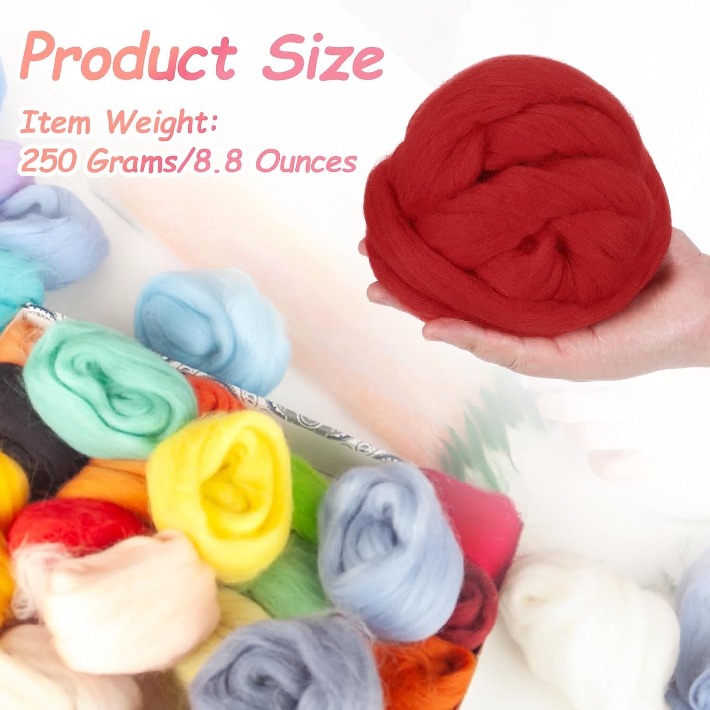 PATIKIL Wool Roving Yarn, 250G/8.8OZ Felting Wool Pure Roving Yarn, Red