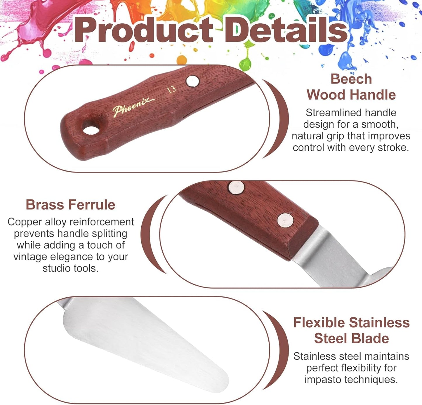 MECCANIXITY Pack of 1 Large Palette Knife No.13, 10.6" Long Palette Knives with Stainless Steel Flexible Spatula Pallet Knife and Wood Handle for Scraping, Mixing, Oil Acrylic Painting Canvas