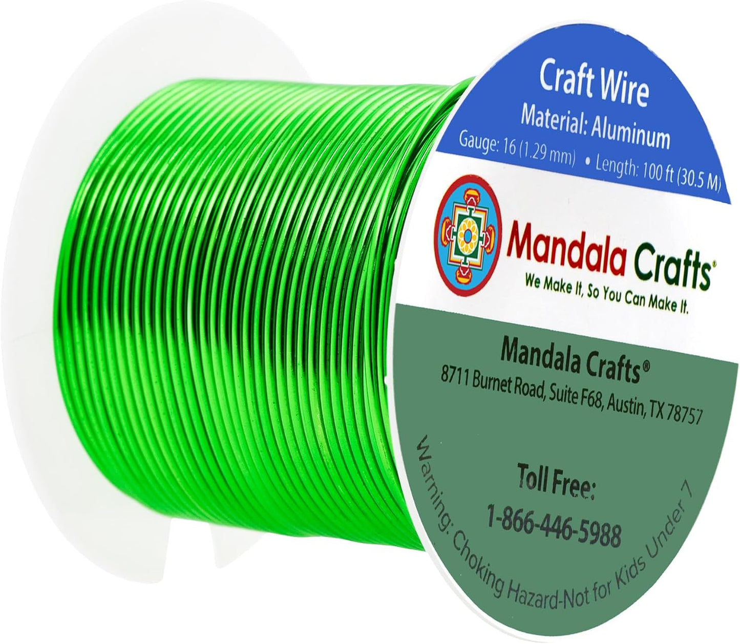 Mandala Crafts 16 Gauge Anodized Aluminum Craft Wire for Jewelry Making - 100 FT Colored Flexible Kelly Green Wire - Bendable for Bonsai Armature Crafting Sculpting