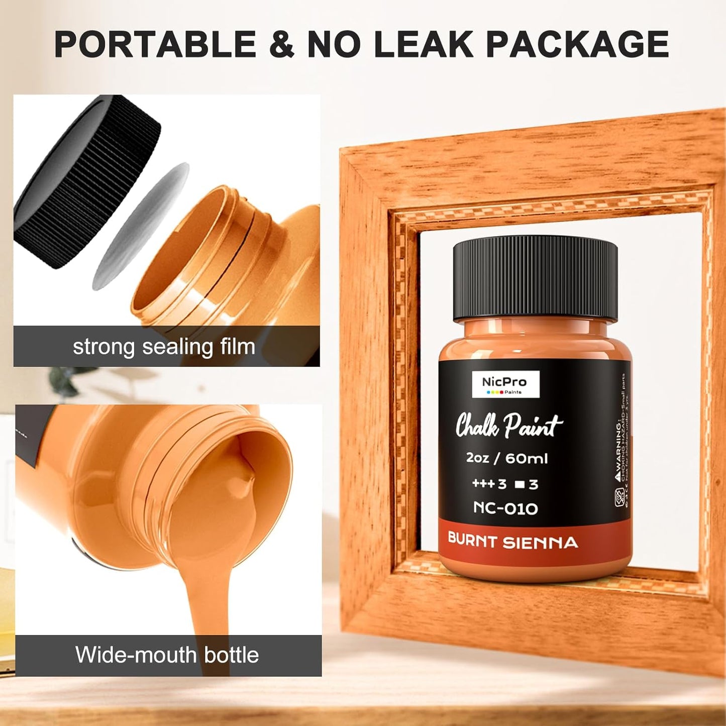 Nicpro 14 Colors Chalk Paint for Furniture, 2 fl oz (60ml) Ultra Matte Finish Acrylic Craft Paint, Non-Toxic Chalk Furniture Paints for Wood, Metal, Cabinets, Home Decor with Liquid Wax, Color Wheel