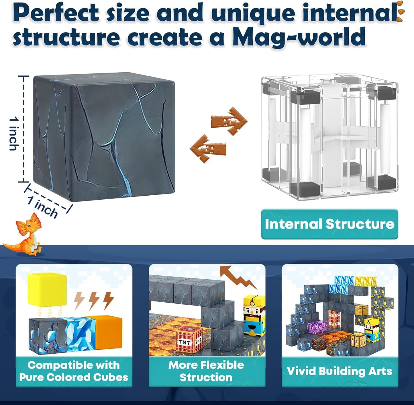 100PCS Magnetic Blocks-Build Mine Magnet World Jurassic Sword Dinosaur Toys Building Blocks for Boys Girls Ages 3-5 5-7, Classroom Must Haves Stem Education Sensory Kids Toys Christmas Birthday Gifts