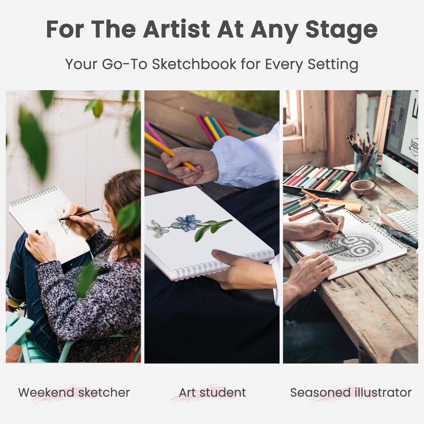 9"x12" Sketchbook Pink, 1 Pack-100 Sheets Cute Sketchbook for Girls, 68lb/100gsm Pink Sketch Book for Kids, Spiral Drawing Pad for Kid, Art Supplies for Kids 9-12 Girls.