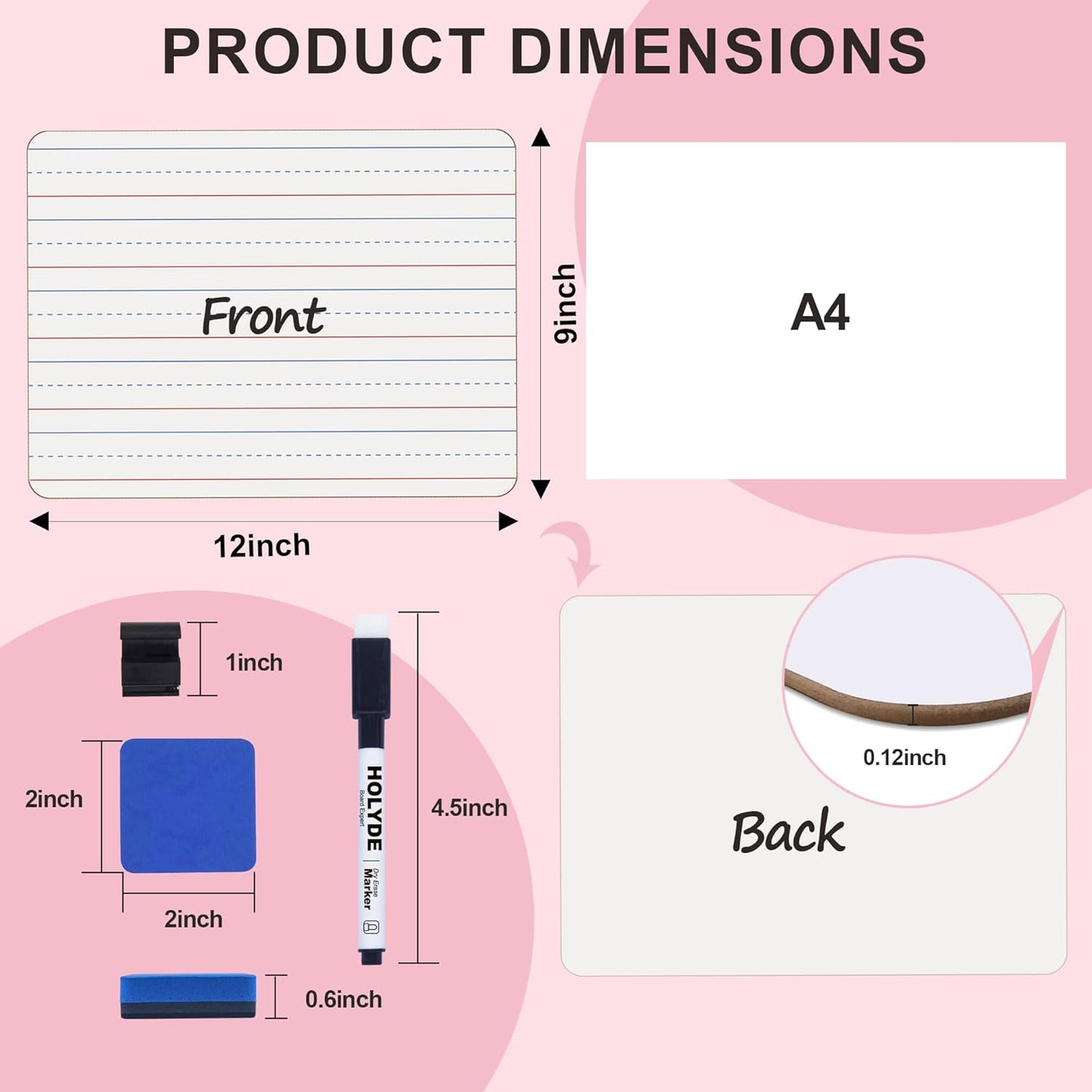 Dry Erase Boards 6 Pack, Double Sided Small Whiteboards with Lines for Kids, Students, Teacher & Classroom Pack, 9"x12" Mini Individual White Boards Lined for Writing Math English Practice