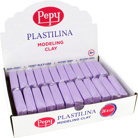 Pepy Plastilina Reusable and Non-Drying Modeling Clay; Set of 24 Bars, 1.4 Ounce Each, Perfect for Arts and Crafts Projects, Purple