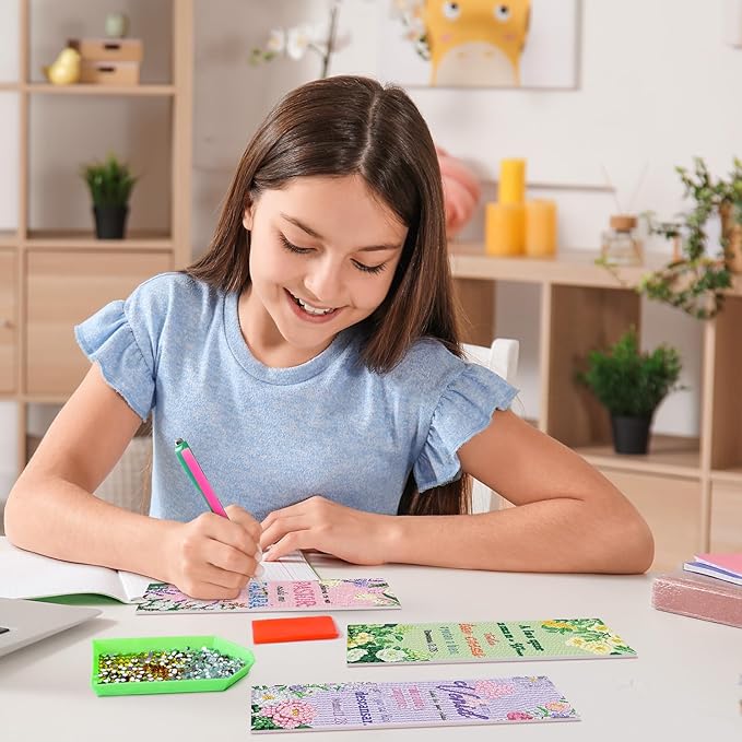 8 Pieces Christian Bible Verse Diamond Art Bookmarks 5d Christian Beaded Bookmark Acrylic Tassel Bookmark for DIY Making Beginners Kids Adults Arts Craft Supplies (Spanish)