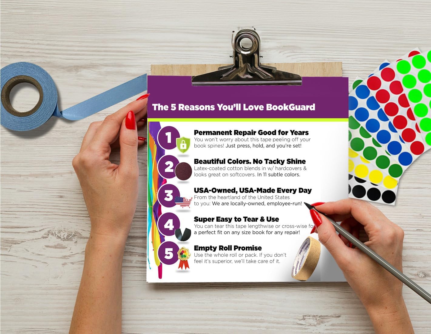 BookGuard 1.5 Inch Transparent Bookbinding Tape, Ideal for Book Repair and Library Supplies, Stretchable and Clear - 15 Yards Librarian Tape Clear