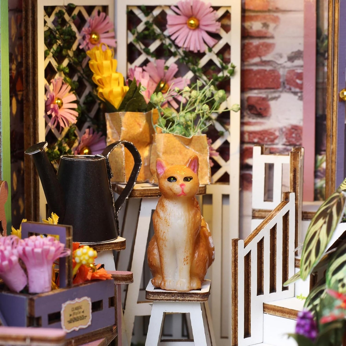 Book Nook Kit - DIY Miniature Dollhouse Kits for Adults, Booknook Bookshelf Insert with LED Light, 3D Wooden Puzzle Bookend Insert, Hobbies Gifts for Family and Friends, Flower House