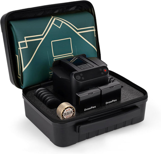 Automatic Card Shuffler and Dealer 2-in-1 Machine Set, 1-12 Player, Rotatable 360°, Remote Card Calling, Ultra Quiet, Rechargeable, 12 Remote Controls, 2 Decks of Cards, 1 Poker Table Top