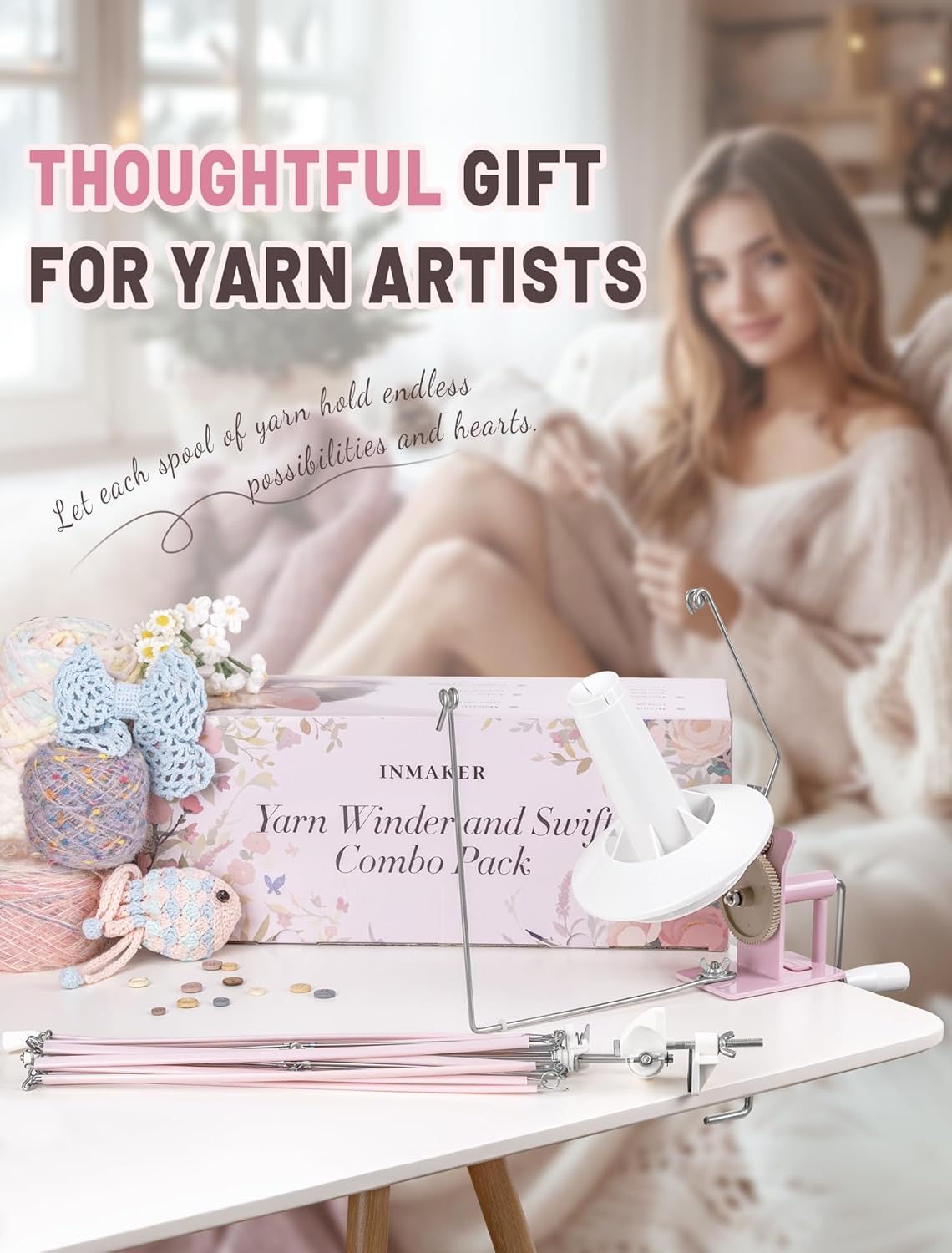 INMAKER Yarn Winder and Swift, 10oz Yarn Ball Winder Large Capacity for Crocheting, Yarn Spinner for Yarn Cake Maker