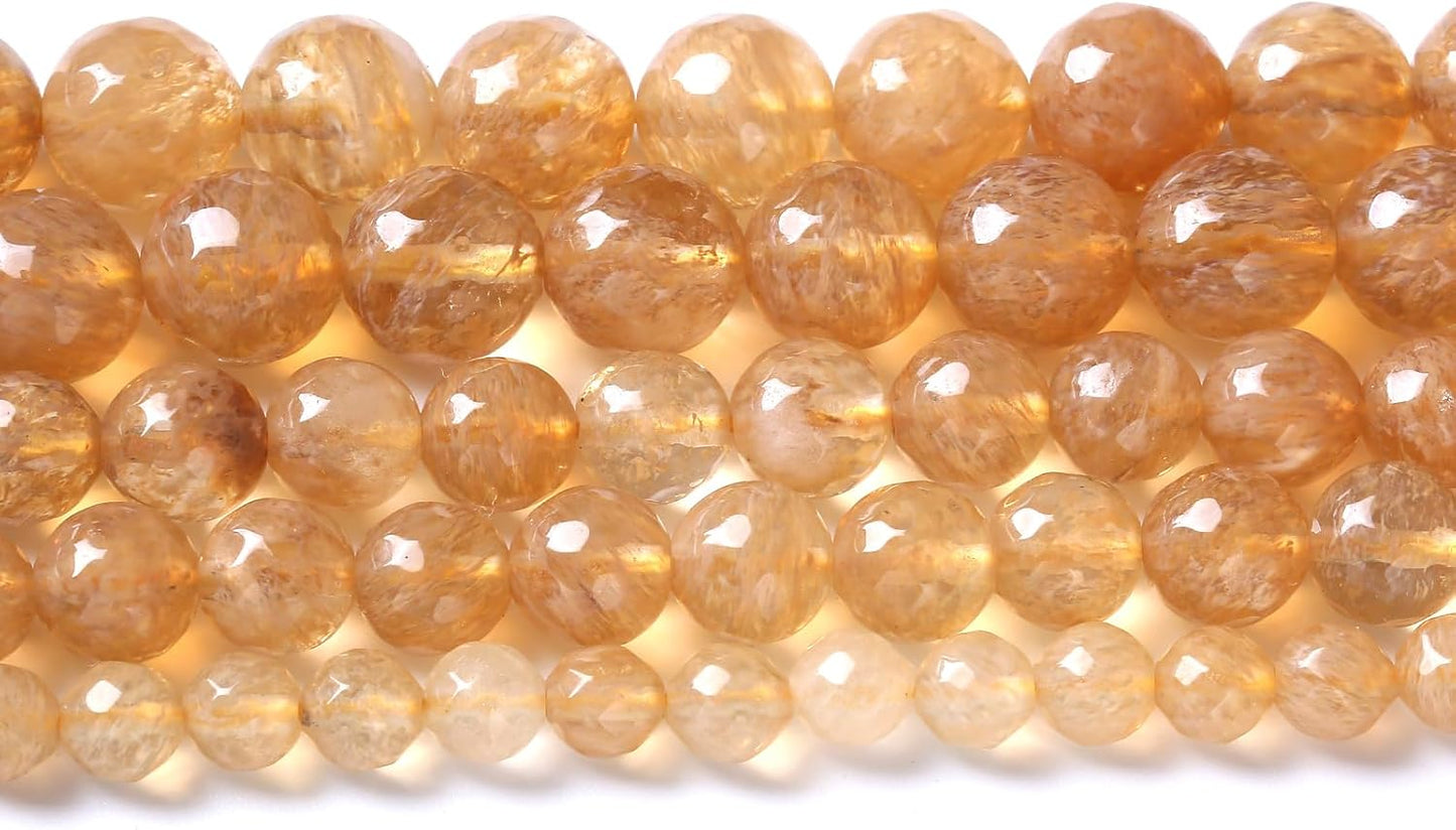 60pcs 6mm Natural Faceted Tea Watermenlon Jade Stone Beads for Jewelry Making Energy Healing Beads DIY Bracelet Necklace Accessories 15" (6mm, Faceted Tea Yellow Jade)