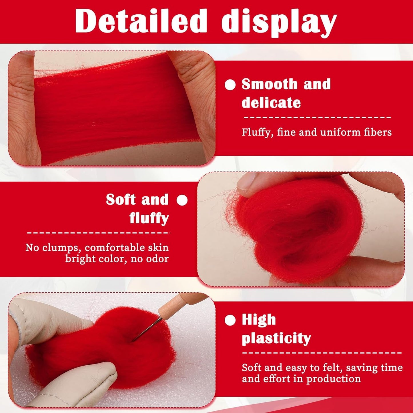 Mayboos Wool Roving Yarn, 1.76oz Colored Natural Wool Roving,Wool Felting Supplies Pure Wool Chunky Yarn for Wet Felting handcrafts and Spinning (Red Color)