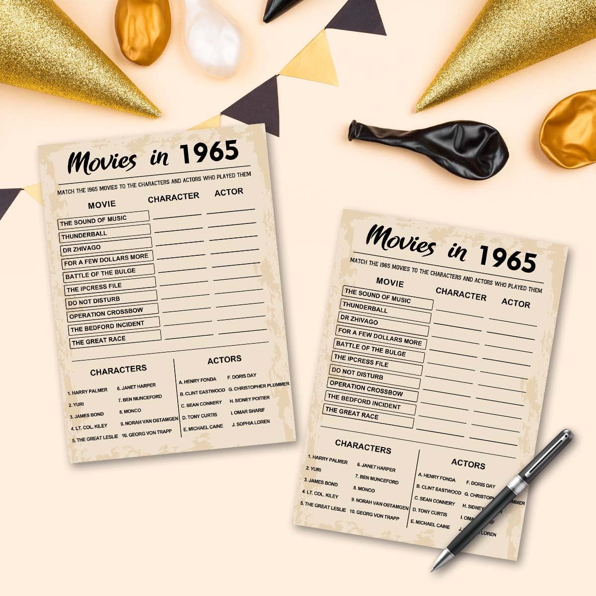 60th Birthday Party Games, Movies in 1965 Games, Birthday Party Supplies for Adults, Fun 1965s Party Game，Pack of 30 Cards