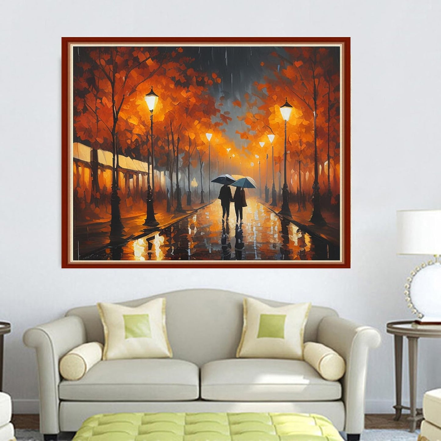 Dimensean Stamped Cross Stitch Kits Full Range of Embroidery Patterns Starter Kits for Beginners Adult or Kids DIY Cross Stitches Needlepoint Kits 11CT-Strolling Rainy Night 15.7x19.7 inch