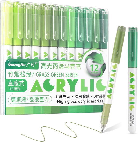 kander Direct Liquid Highlighter Acrylic Marker, 12 Colors Gel Pens with Bullet Tip, Strong Coverage, Large Ink Capacity, Multi-Purpose Paint Pens for Rock Painting, Crafts, DIY, Art Supplies