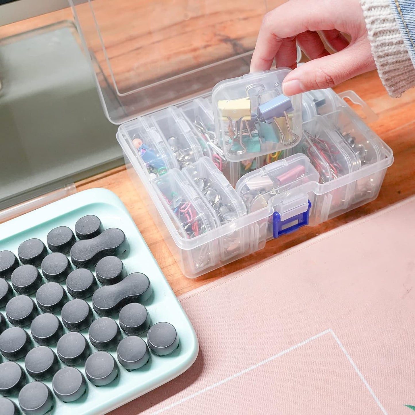 13 Pieces Small Plastic Craft 0rganizers and Storage, Transparent Box with Hinged Lid for Storage of Jewelry, Diamonds, DIY Art Craft Accessory