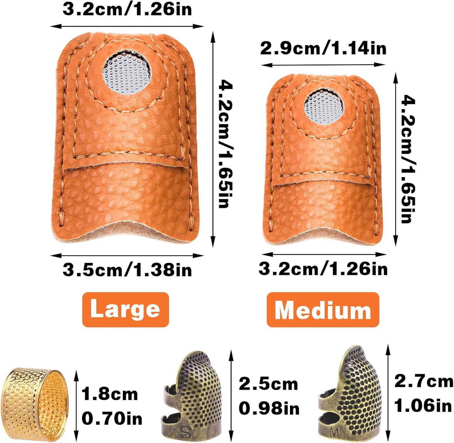8 Pcs Hand-Working Sewing Thimble, Adjustable Metal Finger Protectors for Sewing, Leather Thimbles for Hand Quilting, Thimbles for Hand Sewing, Sewing Needles, Hand Embroidery Craft