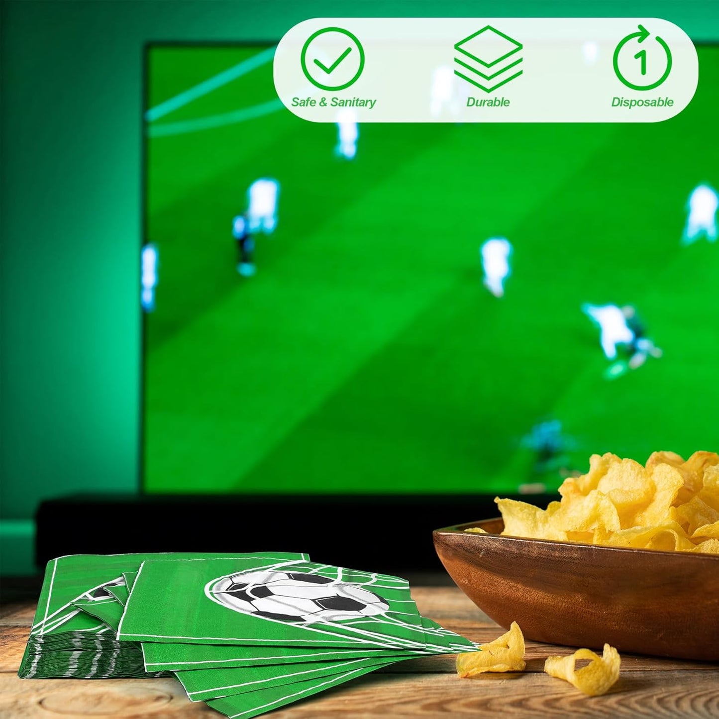 Aodaer 48 Pieces Soccer Paper Napkins Disposable Football Party Napkins Sports Ball Napkins Soccer Cocktail Dinner Napkin Set 13" x 13" Unfolded Football Tableware Napkins for Sports Party Supplies