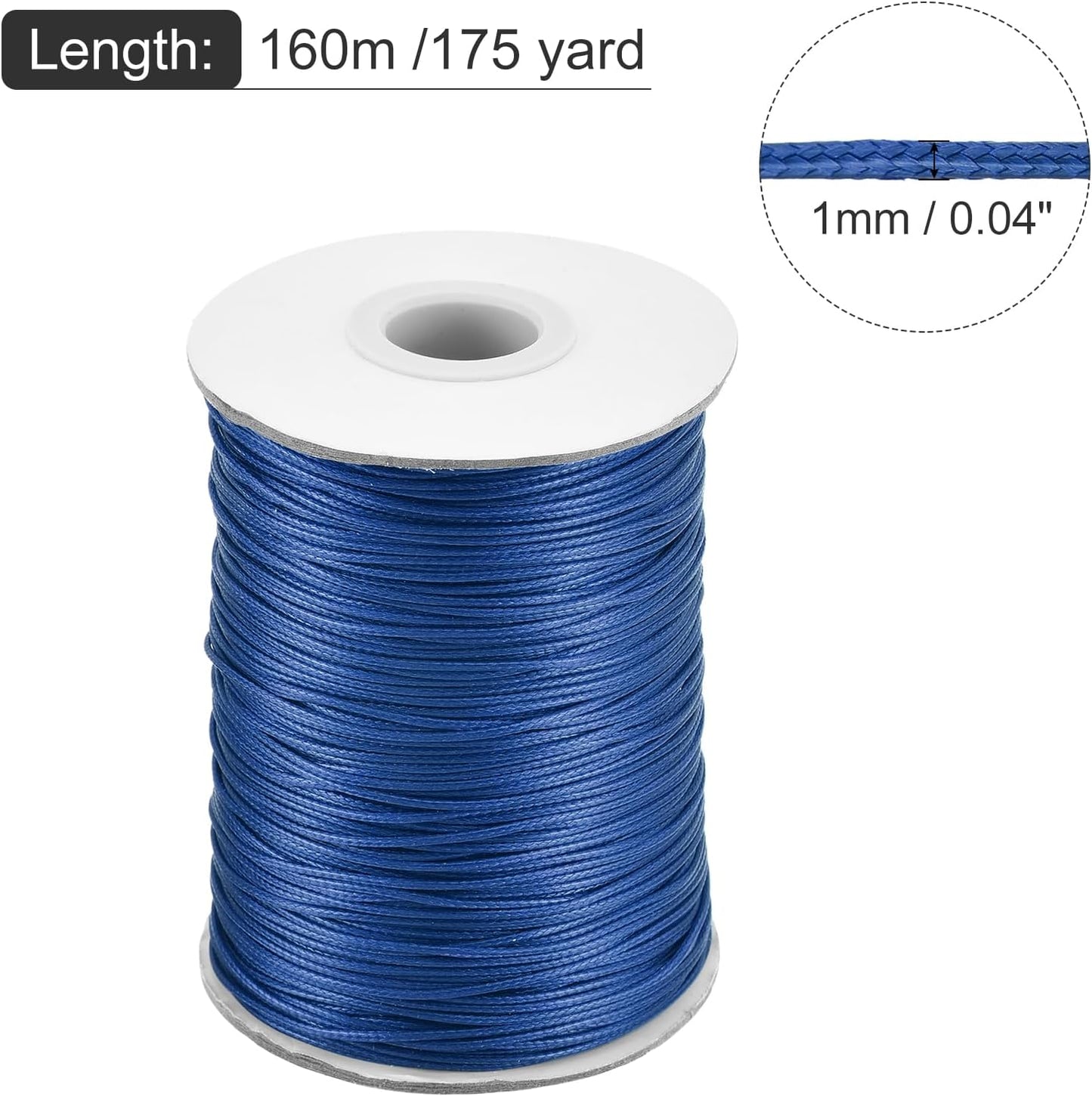 MECCANIXITY Waxed Polyester Cord, 1mm Diameter, 175 Yard, Dark Blue, Beading Cord, Crafting Cord