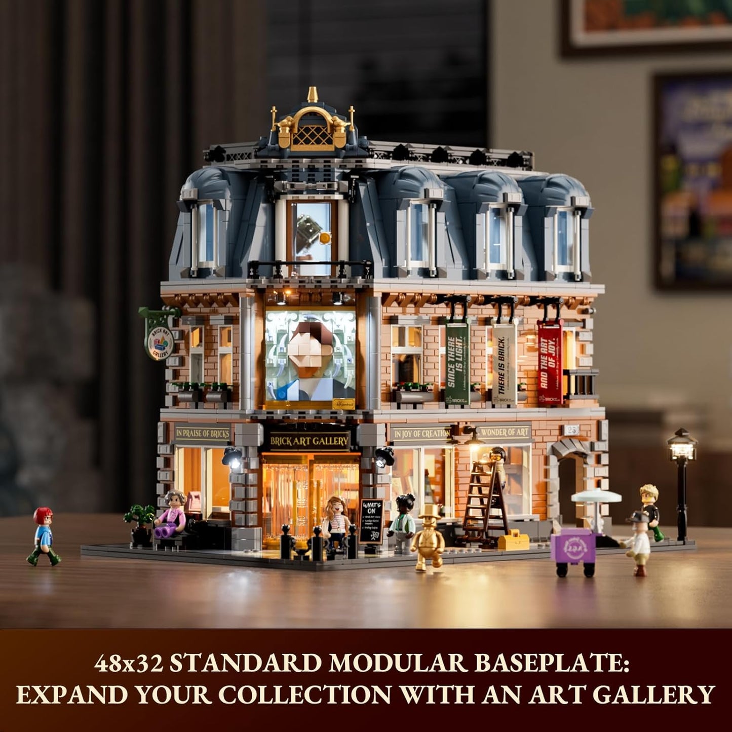 Brick Art Gallery Lighting Building Bricks Set - Town Life City Modular Collection Kit with Minifigures 3400 Pcs for Adults & Teen & Visual Art Lovers