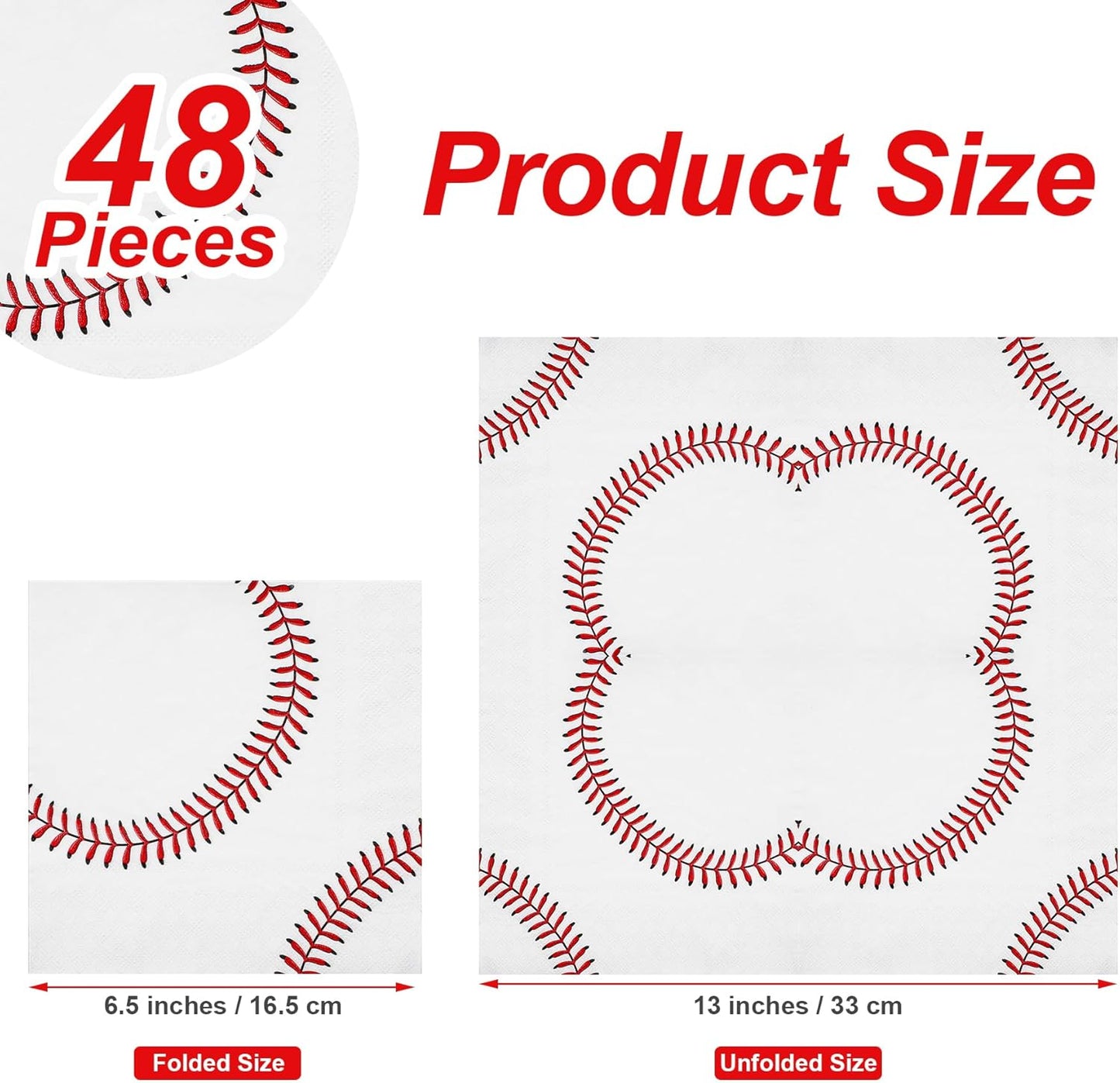 Aodaer 48 Pieces Baseball Napkins - 13 x 13 Inches Disposable Pattern Napkins for Sports Party Supplies, Birthday Party Decorations