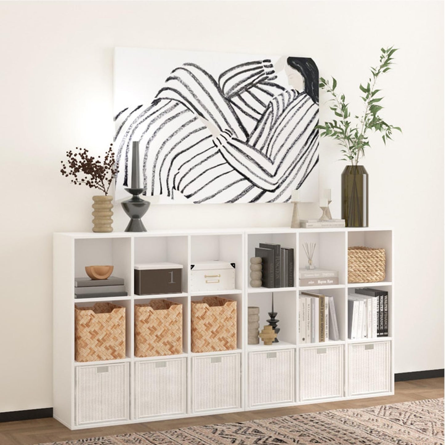 Wooden 9 Cube Storage Organizer with Closed Back Panel,White Cube Shelf Heavy Duty Cubby Storage Organizer with Compartments for Living,Display Shelf,Bookshelf