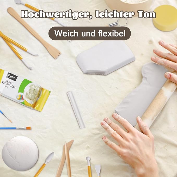 Anpro Craft Air Dry Clay Kit for Adults - Ultimate Beginners Pottery Kit with Clay, Tools, Paints, Brushes & Varnish | DIY Craft Kit for Home