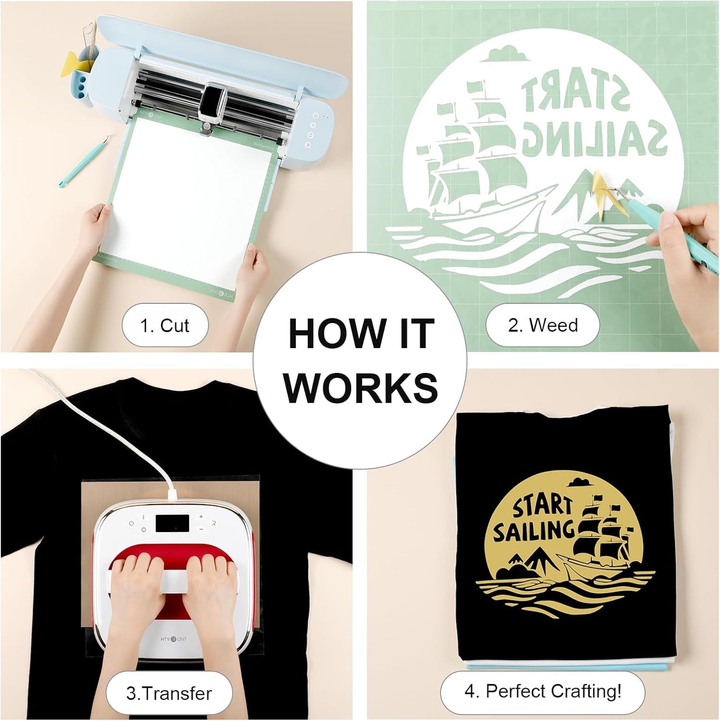 HTVRONT Gold HTV Heat Transfer Vinyl Bundle: 10 Pack 12"x12" Iron on Vinyl for T-Shirt (1 PTFE Sheet Included), PU HTV Vinyl Easy to Cut & Weed for Heat Design