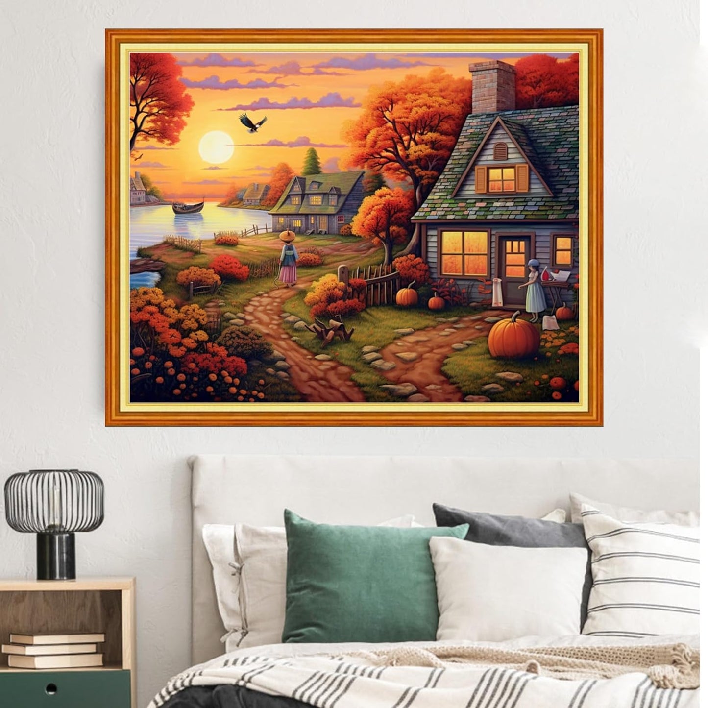 Dimxvean Stamped Cross Stitch Kits,Cross Stitch Kits for Adults Beginners,Embroidery Kits Full Range of Cross Stitch Stamped Kits Needlepoint Kits Cross Stitch Patterns-Seaside Home 16x20 inch