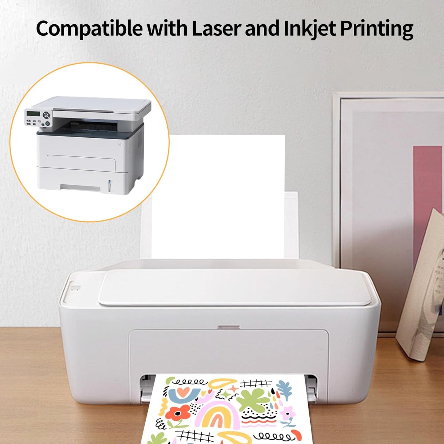 White Printable Sticker Paper, 20 Sheets Printable Sticker Paper, Laser/Inkjet Printing- Matte White, Letter Size (8.5" x 11")