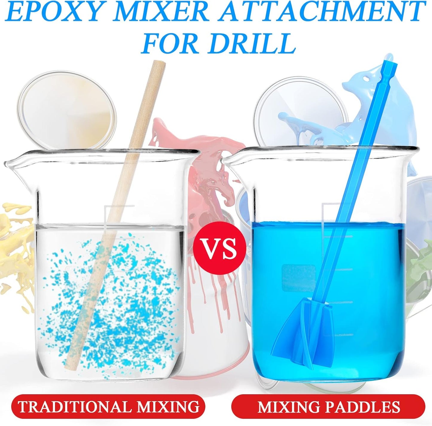 12 Pieces Epoxy Mixer Attachment for Drill Helix Paint Mixer Reusable Paint Stirrers Drill Attachment for Resin for Jewelry Resin Casting Molds (Red, Blue)