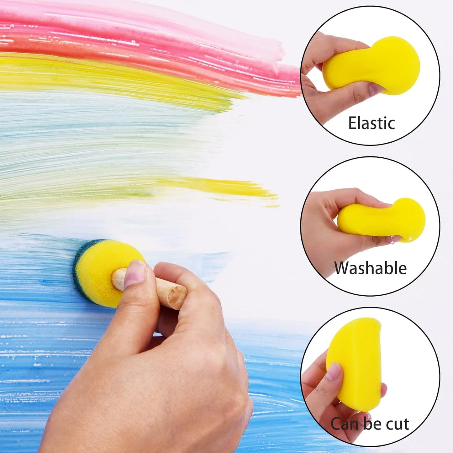 Hapeper 28 Pieces Round Sponge Brush, Artist Painting Foam Sponge for Watercolor, Crafts, Face Painting