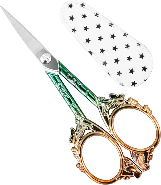 Premium Small Craft Scissors with Beautiful Butterfly Decos - Comfortable Handles and Sharp Tips for Crochet, Embroidery, and Sewing - Includes Protective Cover