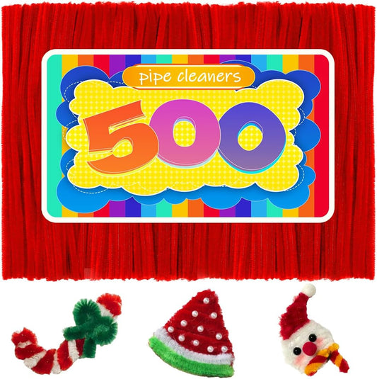 GAGANIU 500pcs Pipe Cleaners, Pipe Cleaners for Crafts, Craft Supplies Multicolor Chenille Stems for Art&Craft Christmas DIY Projects(Red)