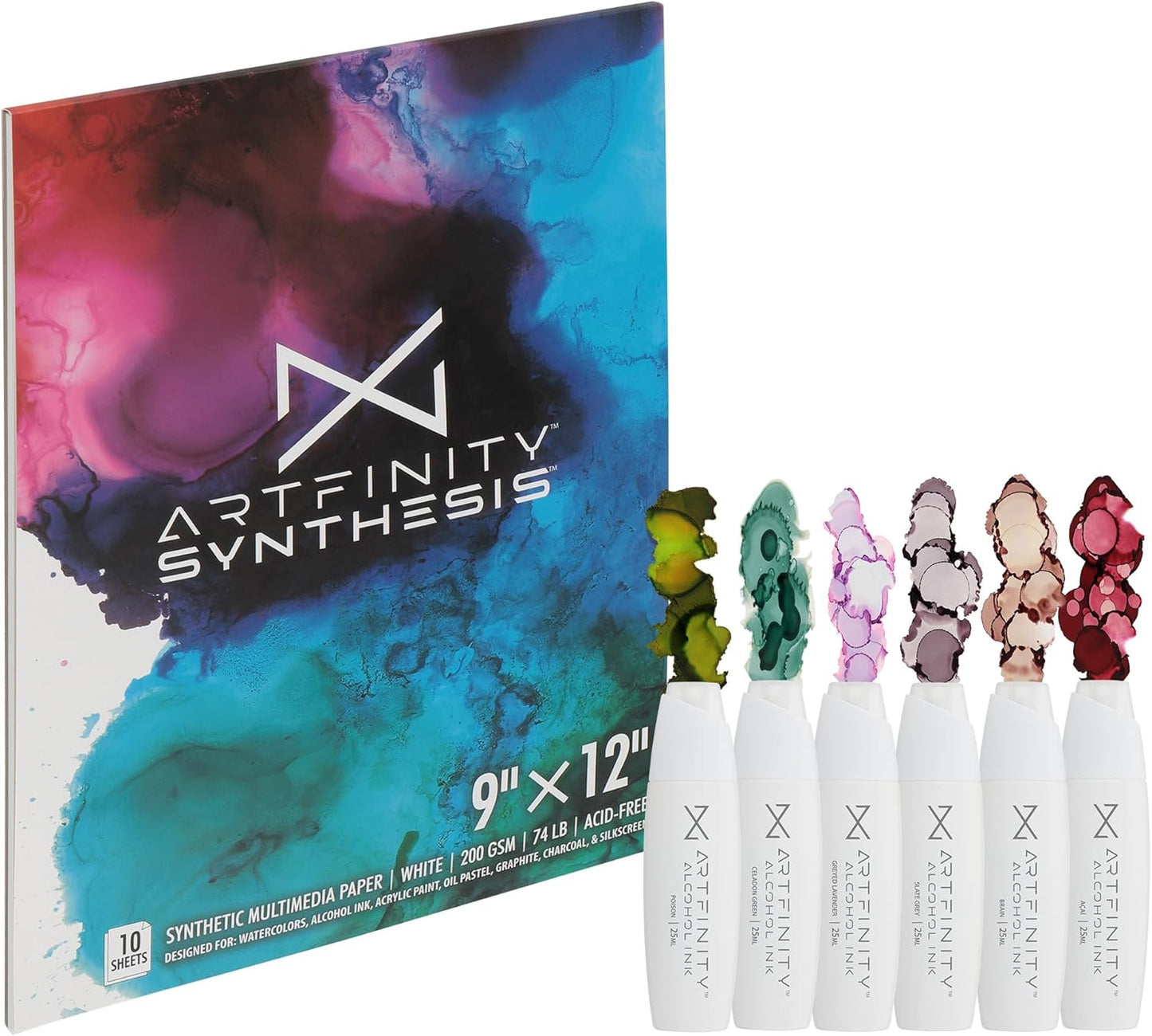 Alcohol Ink - Moody Zombie Set, 7 Pieces | 10 Sheets 9x12 Multimedia Paper | Fast-Drying, Permanent, Transparent Alcohol Inks for Gloss Paper, Glass, Metal | 25 ml Bottles