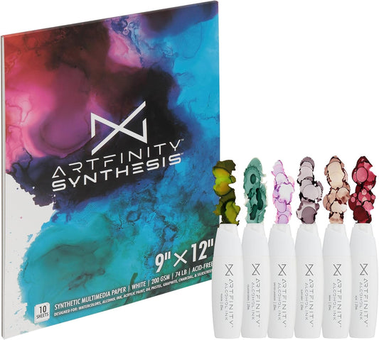 Alcohol Ink - Moody Zombie Set, 7 Pieces | 10 Sheets 9x12 Multimedia Paper | Fast-Drying, Permanent, Transparent Alcohol Inks for Gloss Paper, Glass, Metal | 25 ml Bottles