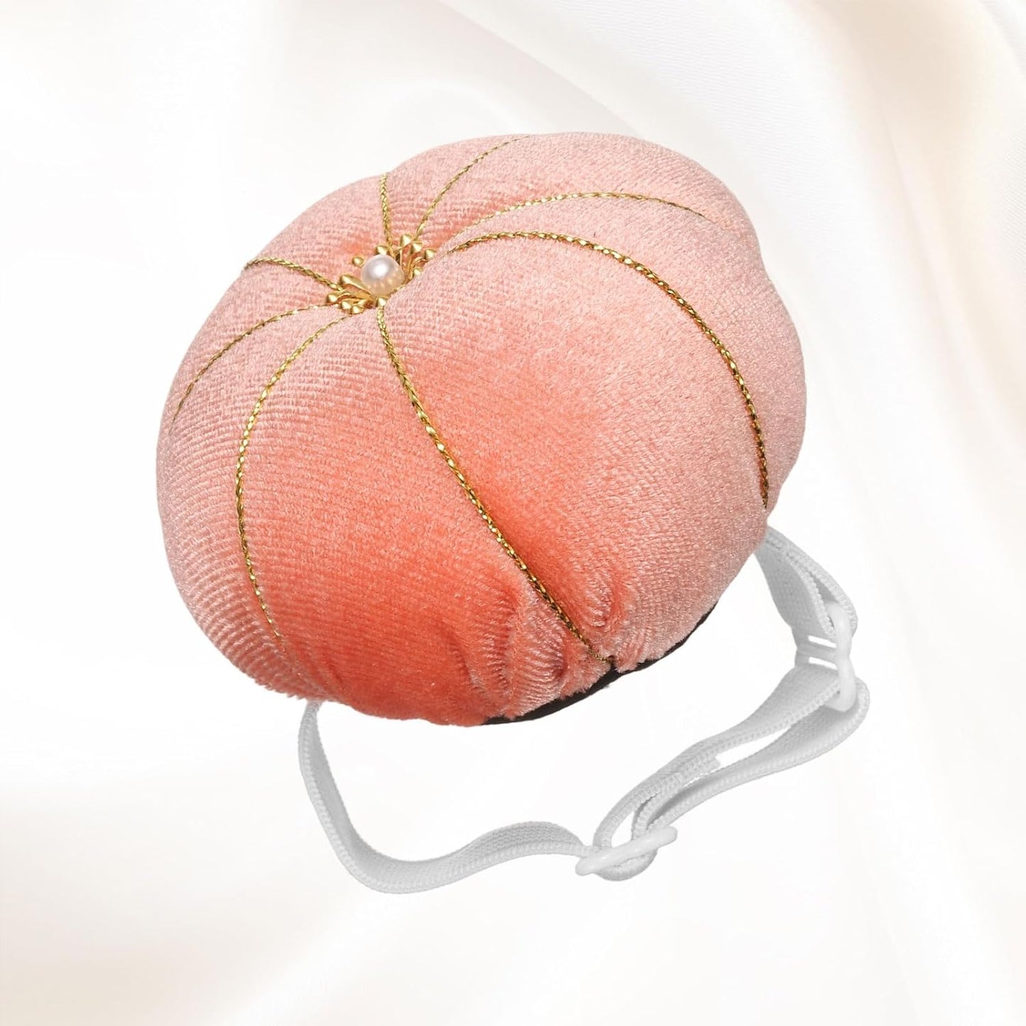 HARFINGTON Wrist Pin Cushion Wristband Sewing Pincushion Polyester Pin Holder Wearable Pumpkin Shaped Needles Wristband for Sewing Quilting Needlework DIY Crafts, Orange