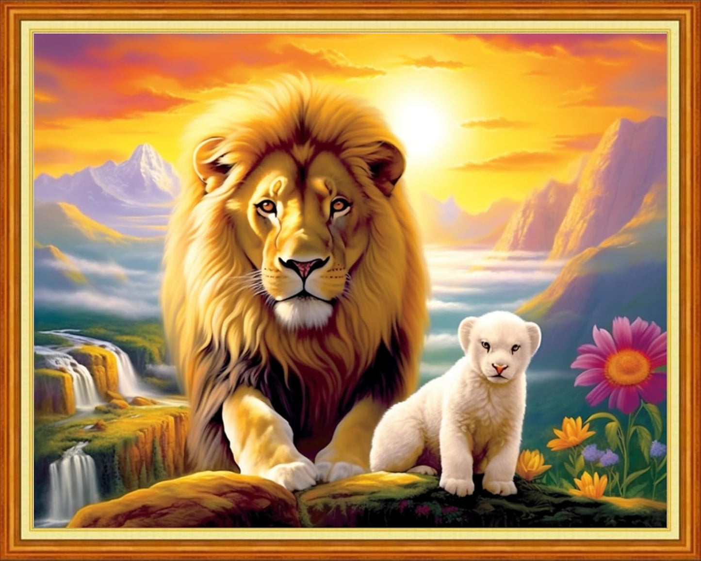 Dimxvean Stamped Cross Stitch Kits,Cross Stitch Kits for Adults Beginners,Embroidery Kits Full Range of Cross Stitch Stamped Kits Needlepoint Kits Cross Stitch Patterns-Lion Sunrise 16x20 inch