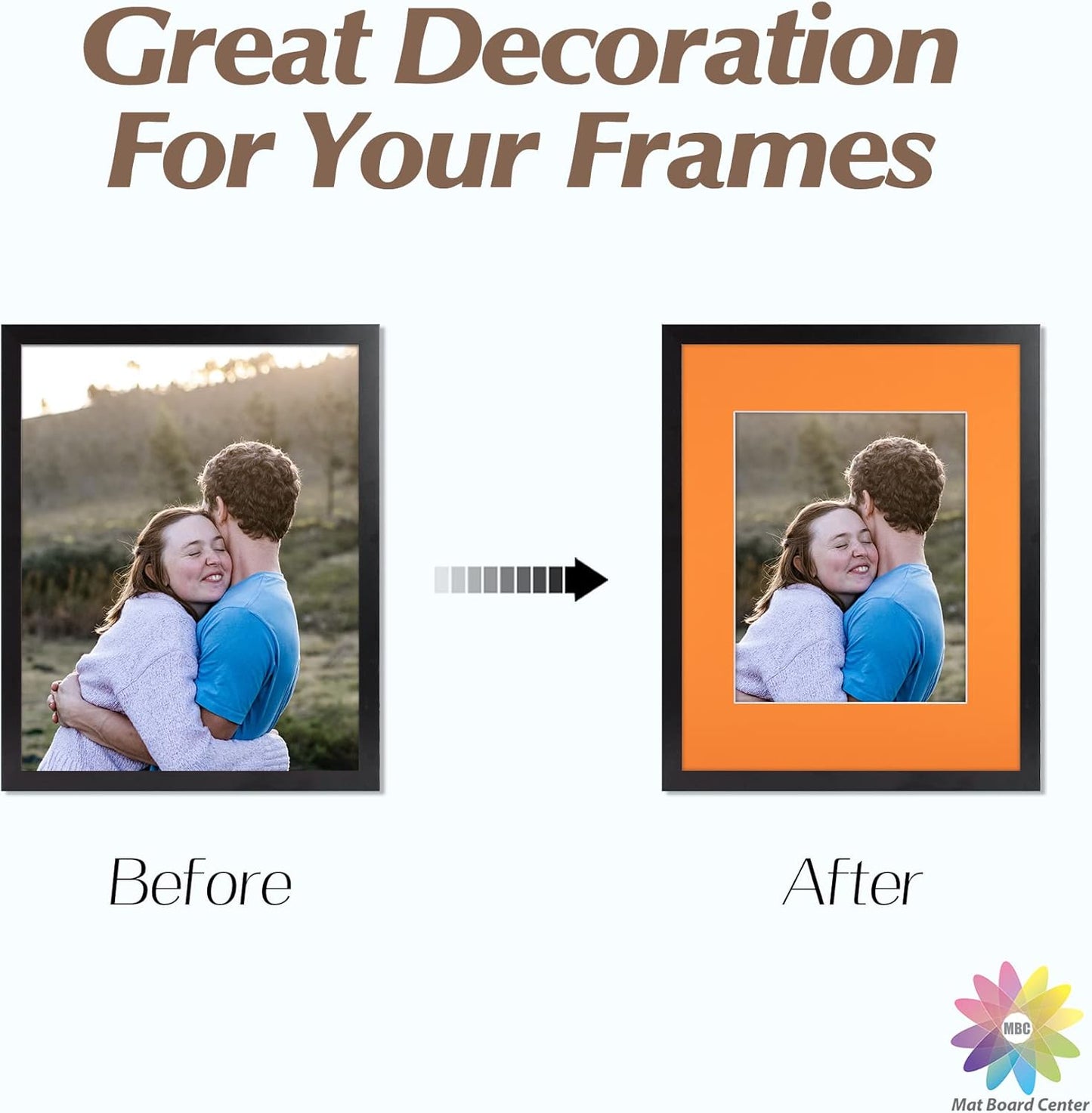 Mat Board Center, Pack of 10, 11x14 for 8x10 Orange Color Mats - Bevel Cut, Acid Free, 4-ply Thickness, White Core - for Pictures, Photos, Framing